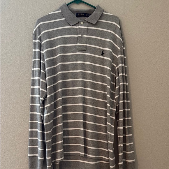 Polo by Ralph Lauren Gray and White Striped Polo Shirt - Picture 1 of 4